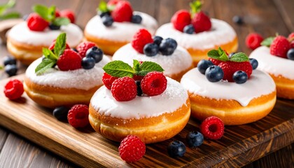 Sweet Delight: Gourmet Donuts Topped with Fresh Berries