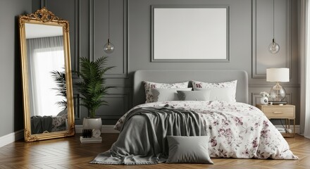 A heartwarming moment showing bedroom, interior, design in a realistic setting, highlighting bedroom, interior, design, decor, floral, bedding elements (ec9902).