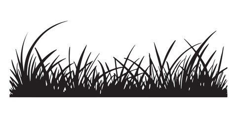 Silhouette of Grass Blades Growing in Patch on a White Background
