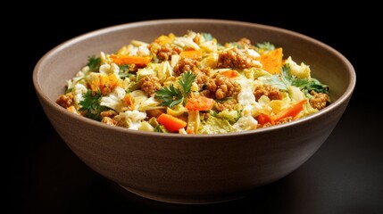 Savory Bowl of Asian-Inspired Chopped Salad with Ground Meat and Vegetables