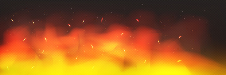 Flame, fire and sparks overlay effect on transparent background. Design of websites, social networks, advertising materials, packaging, games, covers, posters, mobile applications