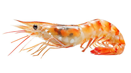 Macro photography of a shrimp, detailed exploration of texture and color on black background