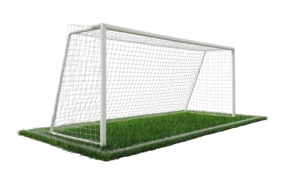 White football soccer goal net isolated on transparent background, cutout.