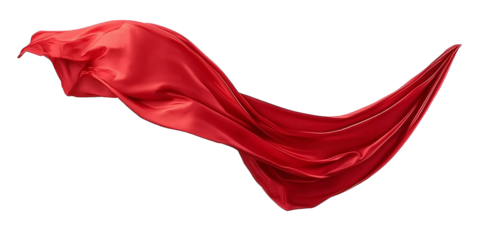 red silk satin cloth floating or flying in the air on transparent background, cutout