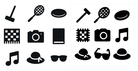 Leisure and recreation icons set &ndash; solid, silhouette, lifestyle and hobby symbols