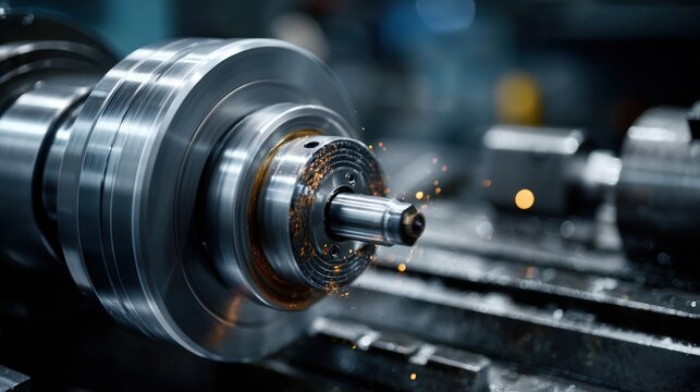 Automated metal lathe machine producing precise metal components with precision