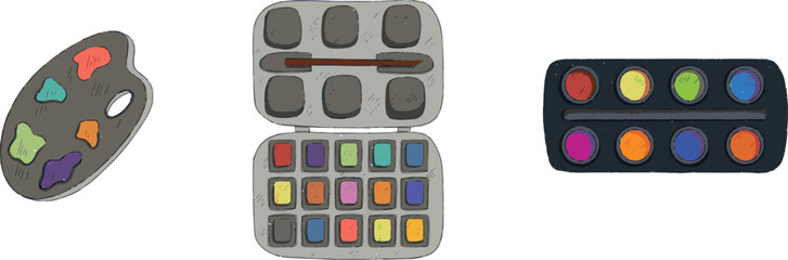 Watercolor paint palette and supplies