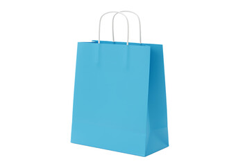 Light Blue Paper Shopping Bag with White Handles Perfect for Retail and Gifts on Black Background