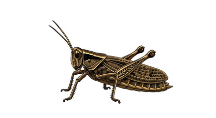 Detailed Illustration of a Grasshopper Isolated on a White Background
