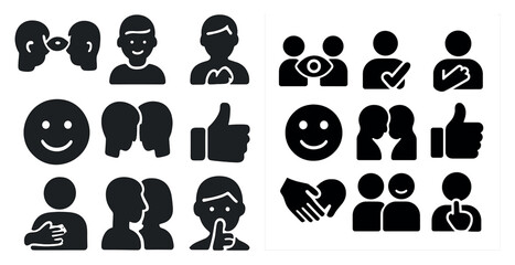 Obraz premium Communication and interaction icons set – silhouette, solid, conversation symbols