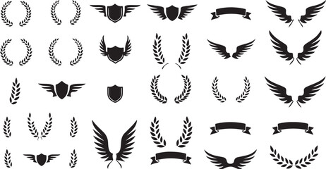 Elegant Heraldic Wings and Laurel Emblems for Prestige and Honor