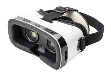 Fototapeta premium White virtual reality headset with black straps isolated on transparent background