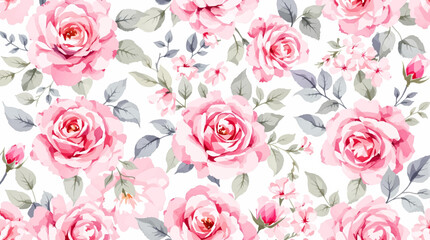 Floral pattern of red flowers and leaves on a white background, seamless pattern with flowers
