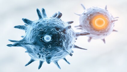 Close-up of two complex cells, one with a central circle