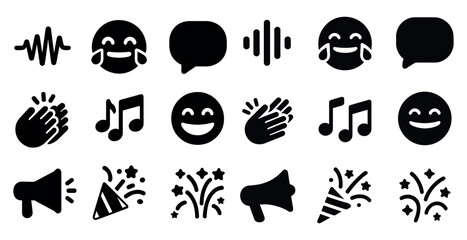 Social media solid icons set – filled, communication and interaction symbols