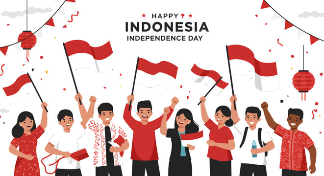 People celebrate Indonesia's independence day by each raising the red and white Indonesian flag. Indonesia independence day on August 17th.