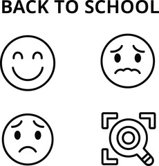 Fototapeta premium Vector art of back to school icons featuring happy and sad emojis, along with a search icon