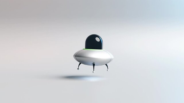 Rotating flying saucer on white background in 4K - Loop animation