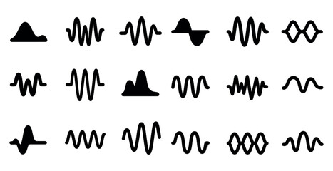 Obraz premium Audio and sound wave icons set – silhouette, filled, music and frequency symbols