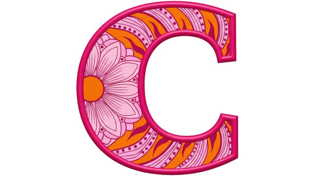 Isolated Decorative Letter C with Floral Design