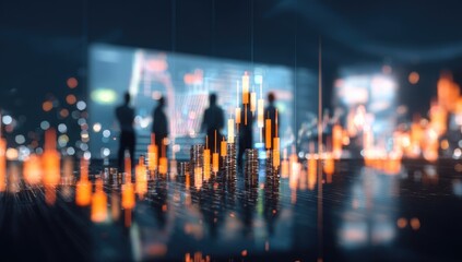 Blurred figures in a financial setting