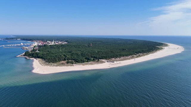 Aerial view on beach and end of Hel Peninsula in Poland.