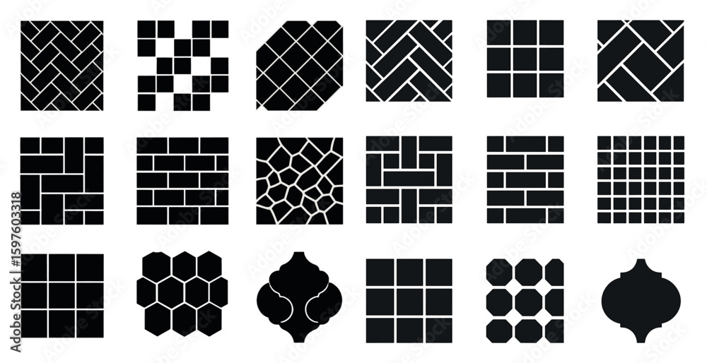 Poster geometric solid icons set for patterns, tiling, design elements and textures