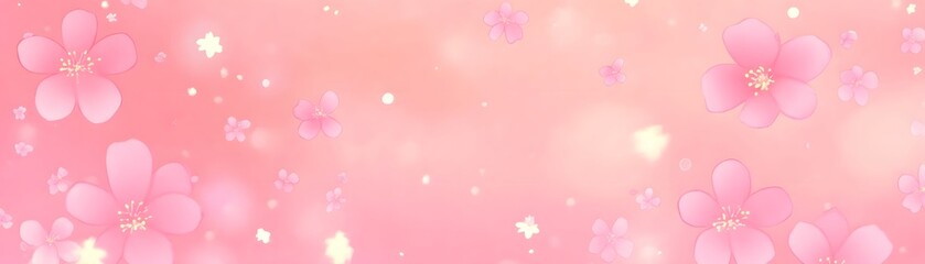 Delicate pink flowers and soft light create a dreamy background.