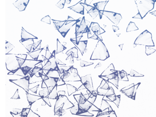 Abstract shattered triangle pieces floating in blue and green space with textured surface  Transparent Background 