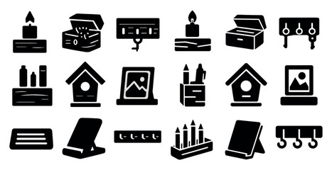 Home and office solid icons set &ndash; silhouette, filled, workspace and interior symbols