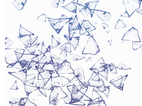 Abstract shattered triangle pieces floating in blue and green space with textured surface  Transparent Background 