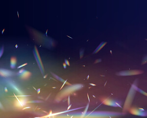 Abstract refraction glow effect on black background. Set Rainbow crystal light leak flare...