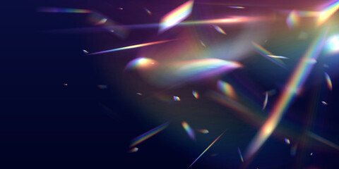 Abstract refraction glow effect on black background. Set Rainbow crystal light leak flare reflection effect. Transparent refraction elements. PNG.	