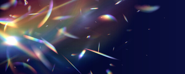 Crystal light leak effect for photo overlay. Ethereal Lens rainbow light streak transparent effect. PNG illustration. Iridescent crystal leak glare reflection effect.	