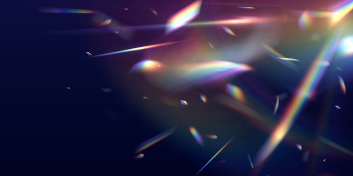 Abstract refraction glow effect on black background. Set Rainbow crystal light leak flare reflection effect. Transparent refraction elements. PNG.	