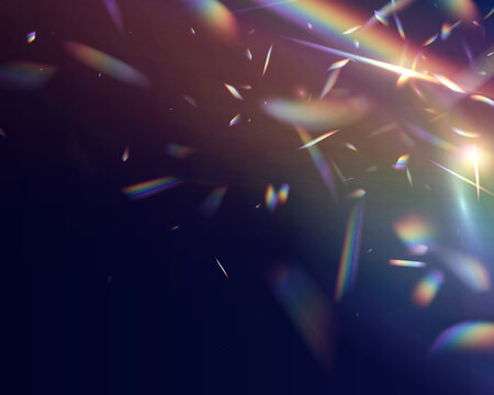 Transparent light refraction pattern for adding effects to backgrounds and objects. Holographic falling confetti glitters isolated on transparent background.