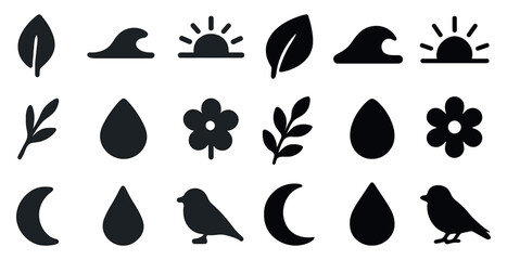 Nature and environment silhouette icons set – solid, filled, natural symbols