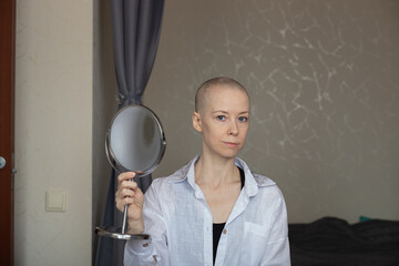 Cancer Patient Embracing Her Shaved Head