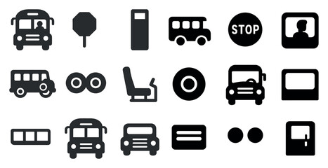 Public transport solid icons set &ndash; flat, filled, bus and commuting symbols