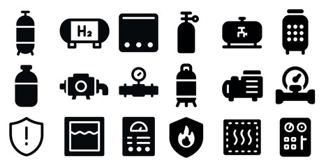 Industrial and machinery solid icons set &ndash; filled, equipment, tools symbols