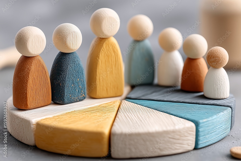 Fototapete unity in diversity: wooden figures on a geometric base