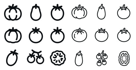 Vegetable and fruit outline icons set – line, silhouette, healthy food symbols