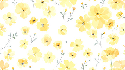 Watercolor background pattern Yellow flowers on white background