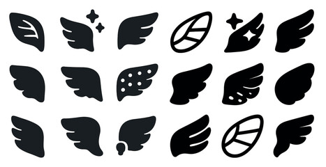 Wing silhouette icons set – filled, solid, graphic and aviation symbols
