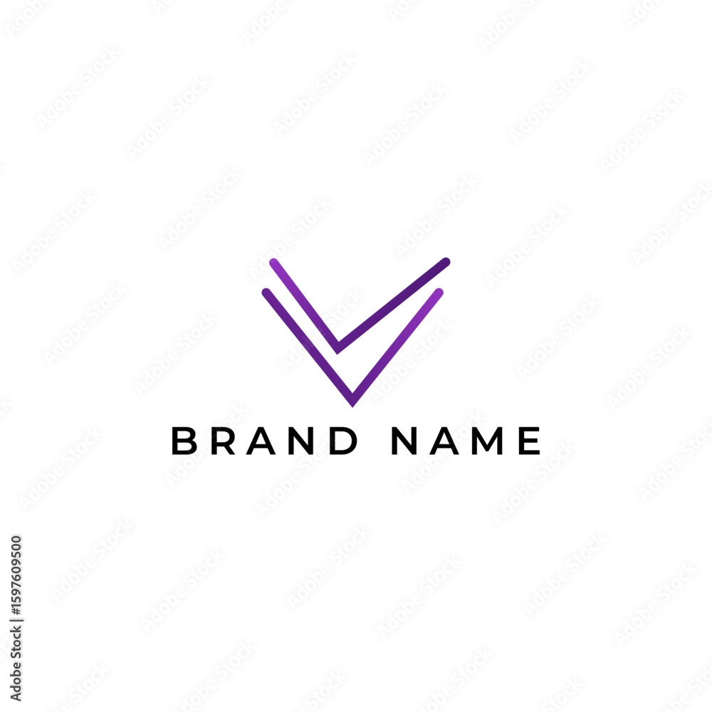 Fototapete illustration triangle letter v geometric logo icon purple gradient color template simple minimalist 