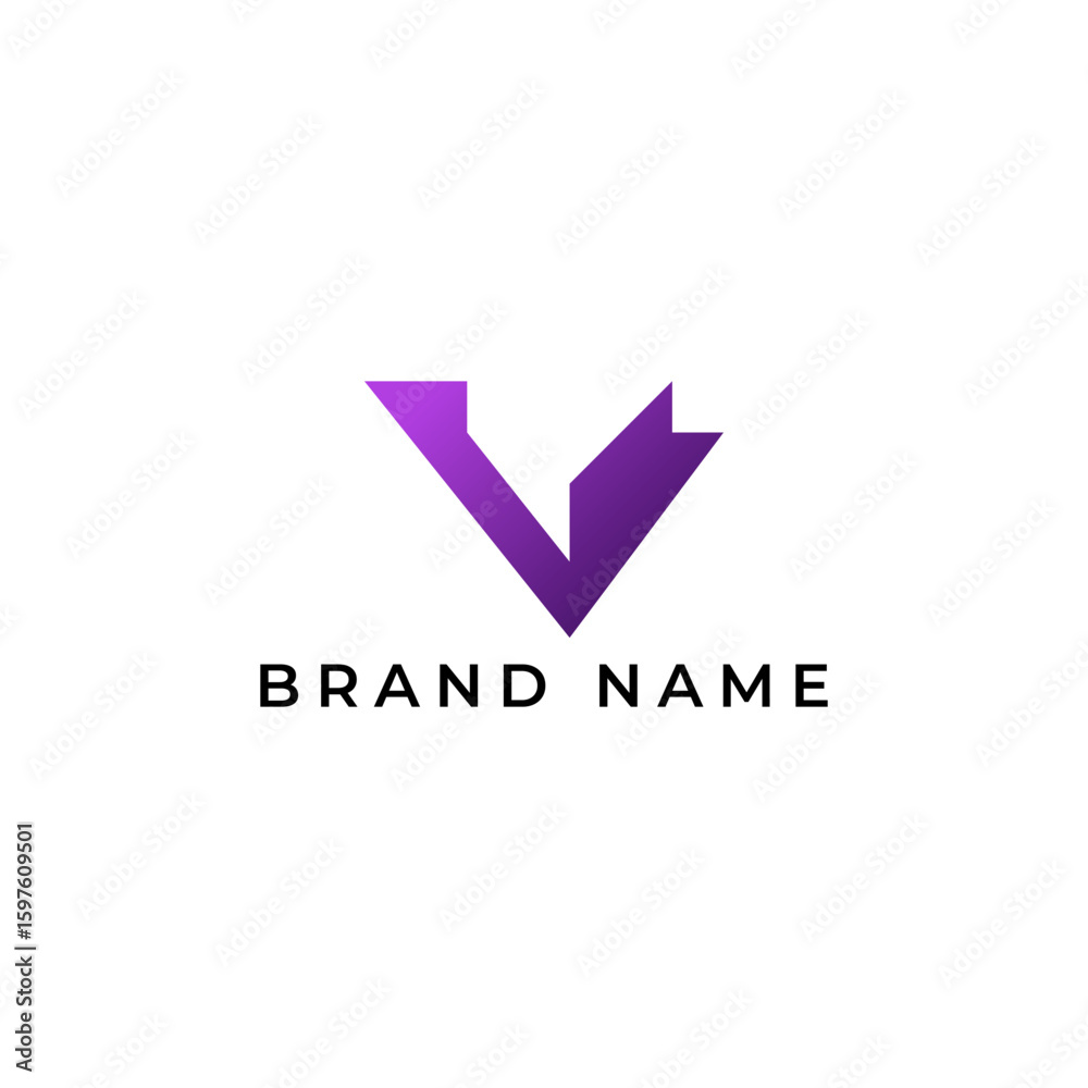 Fototapete illustration triangle letter v geometric logo icon purple gradient color template simple minimalist 