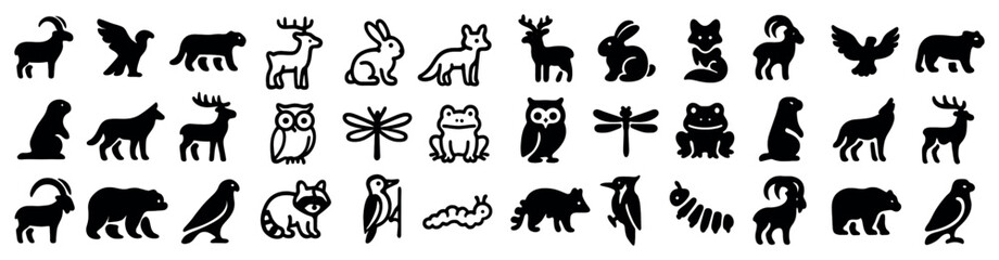 Wildlife silhouette icons set – animals, nature, fauna graphic symbols