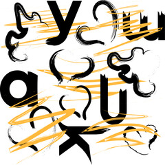 geometric  color brush line heart and font alphabetic  pattern background