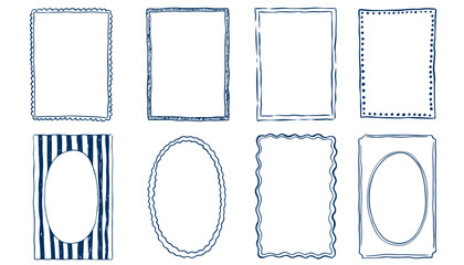 Hand drawn ink vintage frames. Stamp or letter mark frames for greeting cards, wedding, birthday party, invitations in italian or greek marine sea coastal style. Minimalist coquette vector borders.