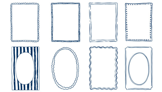 Hand drawn ink vintage frames. Stamp or letter mark frames for greeting cards, wedding, birthday party, invitations in italian or greek marine sea coastal style. Minimalist coquette vector borders.